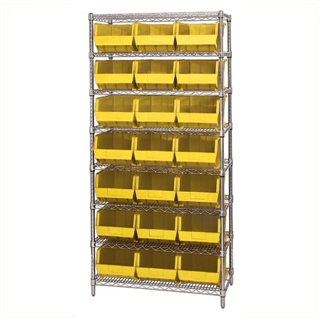 Bsc Preferred 36 x 18 x 74'' - 8 Shelf Wire Shelving Unit with 21 Yellow Bins WSBQ225Y